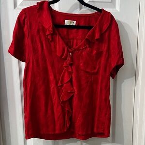 Maeve by Anthropologie Red Ruffle Blouse | Size Small